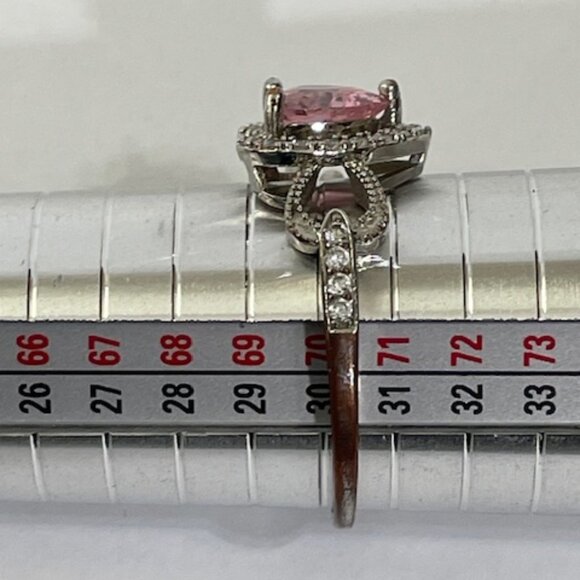 Silver-tone and pink stone fashion ring. Size 12. - Picture 2 of 4